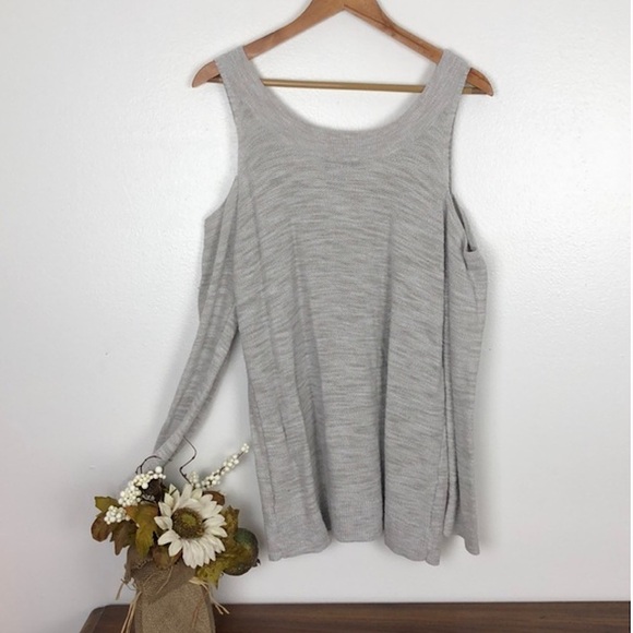 Express Marled Two Way Lace Up Cold Shoulder Tunic Sweater Size Large - Picture 5 of 5